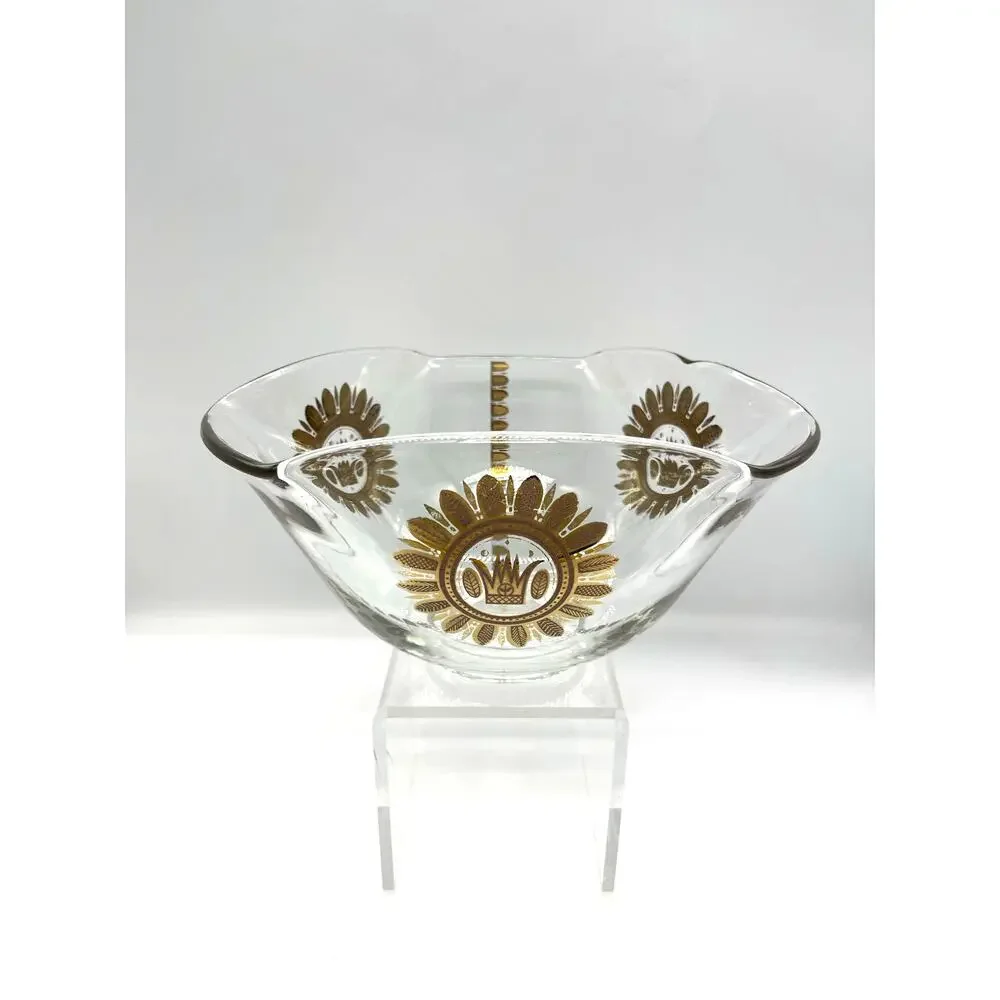 Vintage Mid Century Georges Briard Folded Edge Glass Bowl with Gold Accents MCM